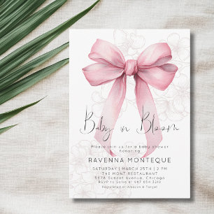 Baby in Bloom Blush Bow Floral Line Baby Shower Invitation