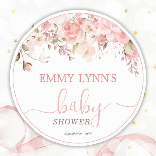 Baby In Bloom Blush Pink Baby Shower Classic Round Sticker