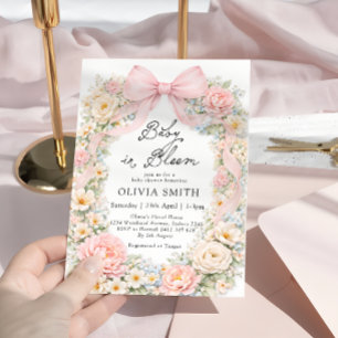 Baby in Bloom Blush Pink Bow Baby Shower Invitation