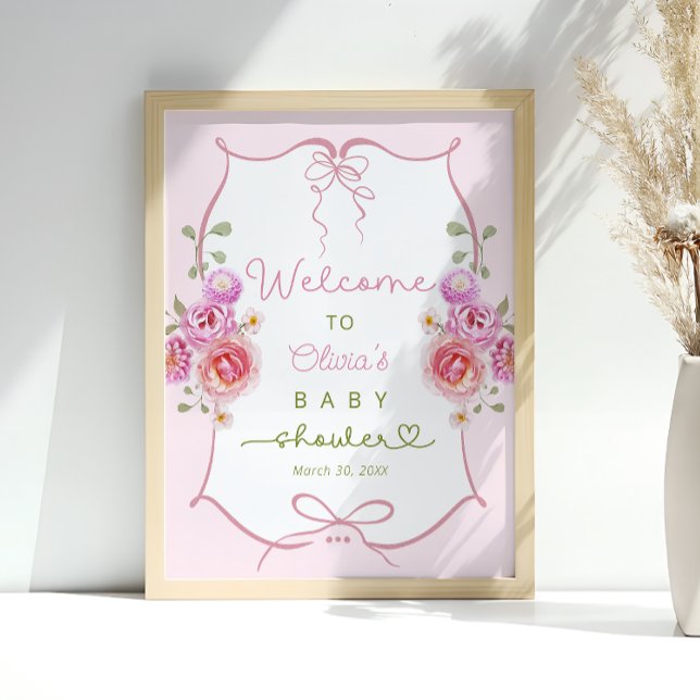 Baby in Bloom Blush Pink Bow Baby Shower Welcome Poster (Creator Uploaded)