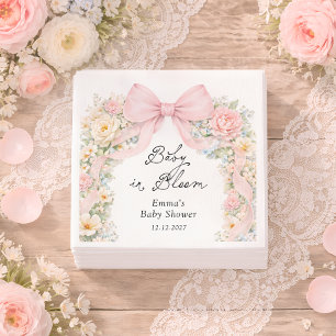 Baby in Bloom Blush Pink Bow Floral Baby Shower Napkin