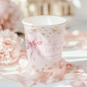 Baby in Bloom Blush pink Bow Floral Spring Paper Cups