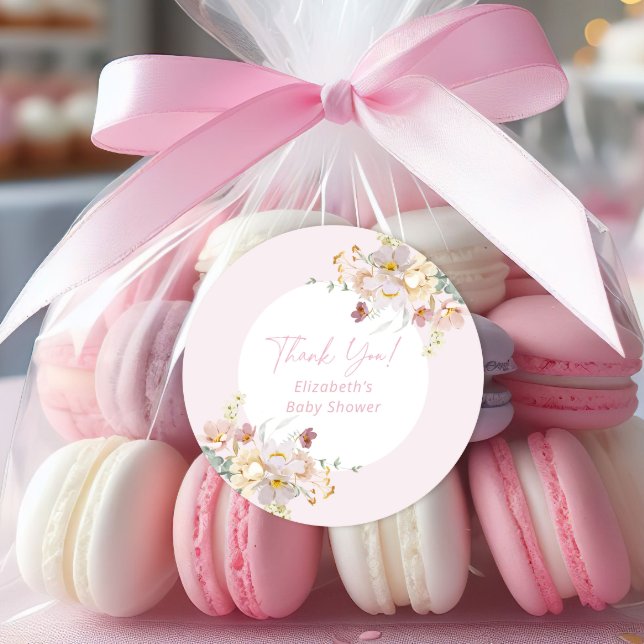 Baby in Bloom Blush Pink Floral Baby Shower Classic Round Sticker (Creator Uploaded)