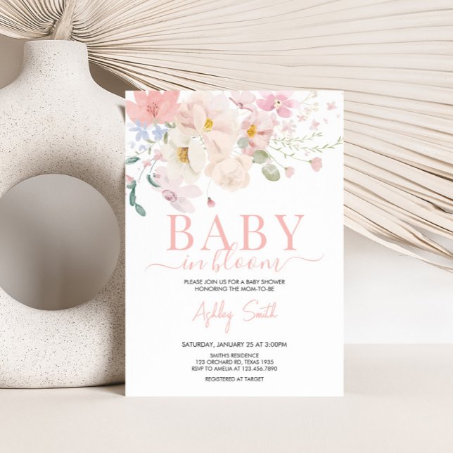 Baby in Bloom Blush Pink Floral Baby Shower Invitation (Blush Pink Floral Baby in Bloom Baby Shower Invitation)