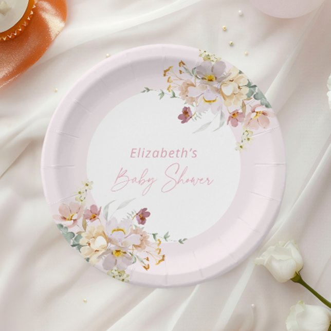 Baby in Bloom Blush Pink Floral Baby Shower Paper Plate (Creator Uploaded)