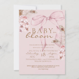 Baby in bloom Blush Pink Floral Bow Baby Shower Invitation