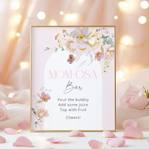 Baby in Bloom Blush Pink Floral Momosa Bar Poster