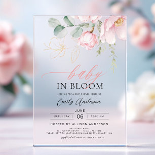 Baby in Bloom Blush Pink Shower Floral Girl Acrylic Invitations