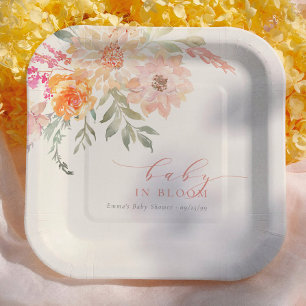 Baby In Bloom Blush Pink Spring Girl Baby Shower Paper Plate