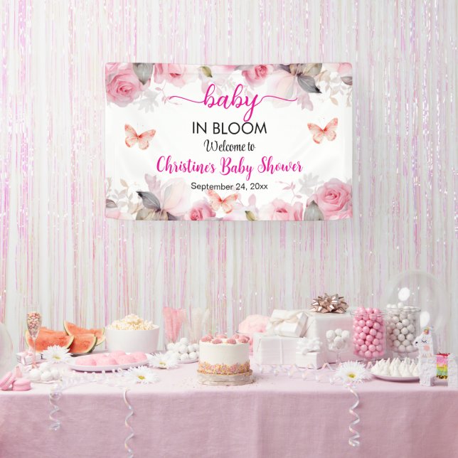 Baby in Bloom Blush Roses Baby Shower Backdrop Banner (Party)