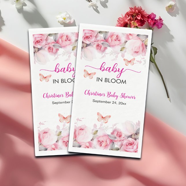 Baby in Bloom Blush Roses Baby Shower Napkin (Creator Uploaded)