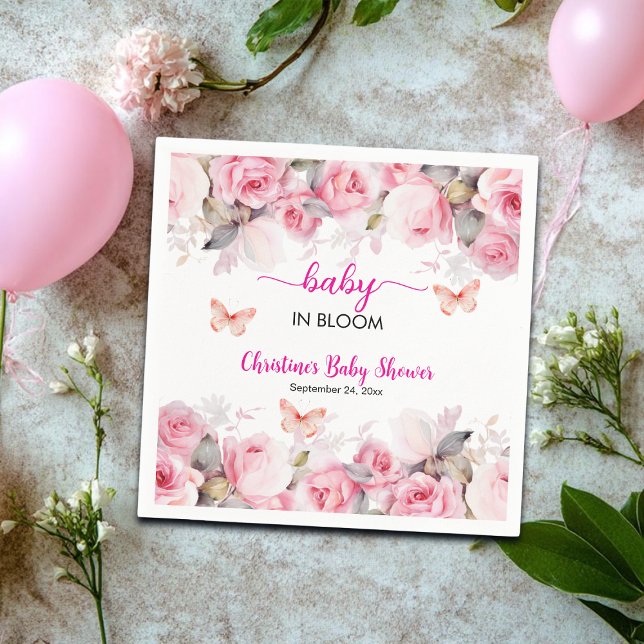 Baby in Bloom Blush Roses Baby Shower Napkin (Creator Uploaded)