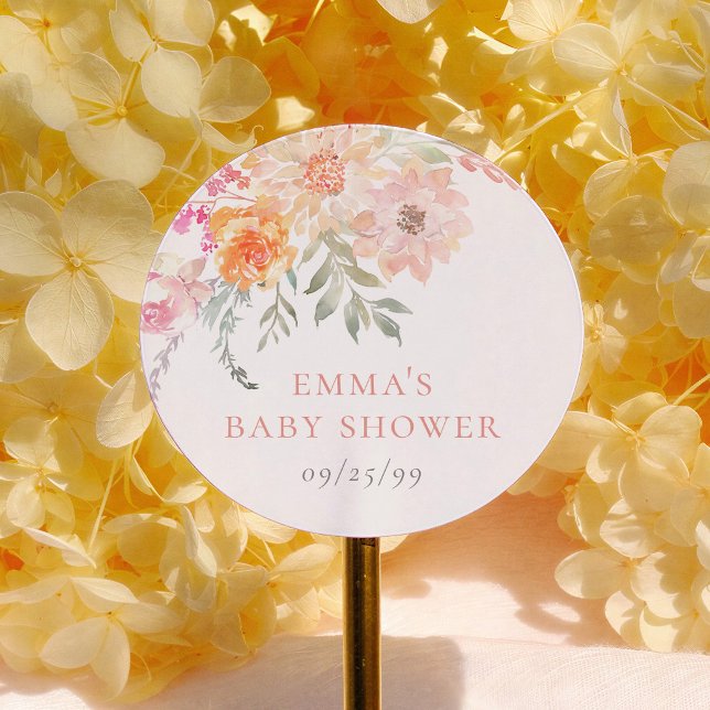 Baby In Bloom | Blush & Teal Spring Floral Shower Classic Round Sticker (Creator Uploaded)