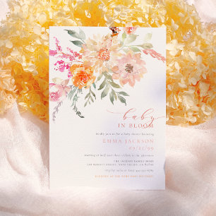 Baby In Bloom   Blush & Teal Spring Floral Shower Invitation