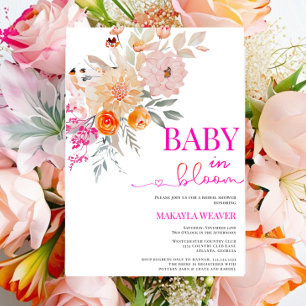 Baby In Bloom   Blush & Teal Spring Floral Shower  Invitation