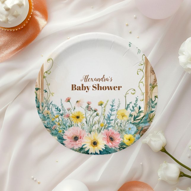 Baby In Bloom Blush & Teal Spring Floral Shower Paper Plate (Creator Uploaded)