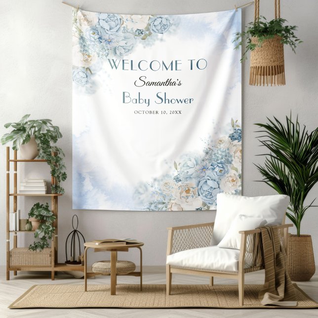 Baby in Bloom Bohemian Blue Rose Baby Shower Tapestry (Creator Uploaded)