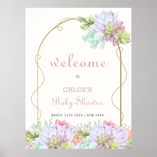 Baby In Bloom Boho Arch Cactus Baby Shower Welcome Poster (Front)