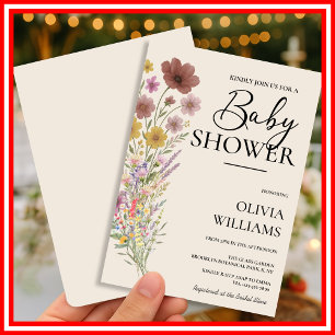 Baby in Bloom   Boho Burnt Orange Wildflower Invitation