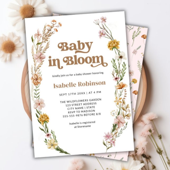 Baby in Bloom Boho Chic Floral Pink Baby Shower Invitation (Baby in Bloom Boho Chic Floral Pink Baby Shower Invitation)