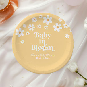 Baby in Bloom boho Daisy Yellow Baby Shower Paper Plate