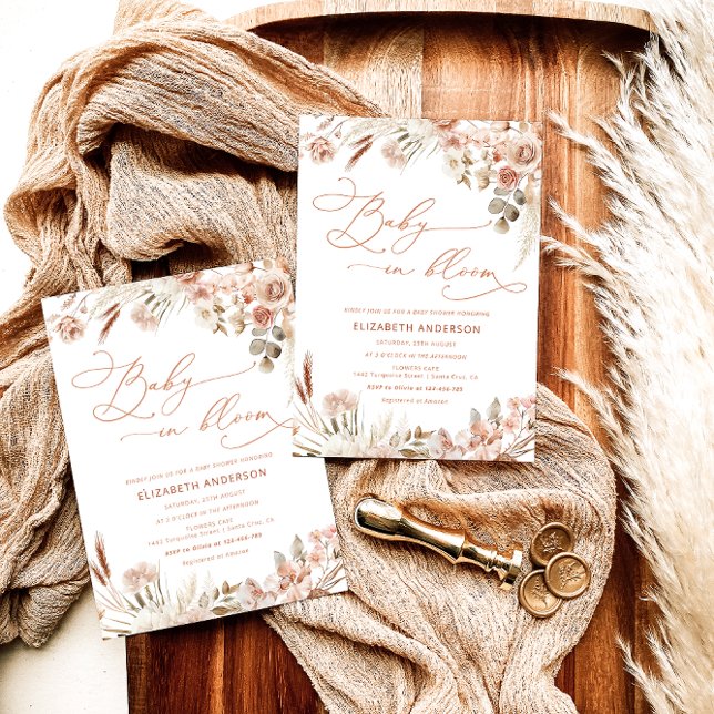 Baby in Bloom Boho Fall Floral Baby Shower Invitation (Creator Uploaded)