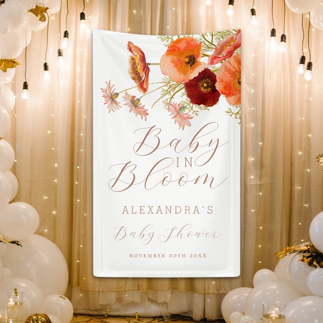 Baby in Bloom Boho Fall Floral Custom Baby Shower Banner (Baby in bloom boho fall wildflower floral custom Baby shower banner)
