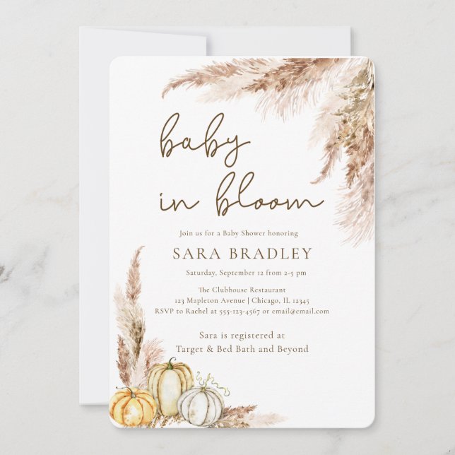 Baby in bloom boho Fall pampas grass baby shower Invitation (Front)