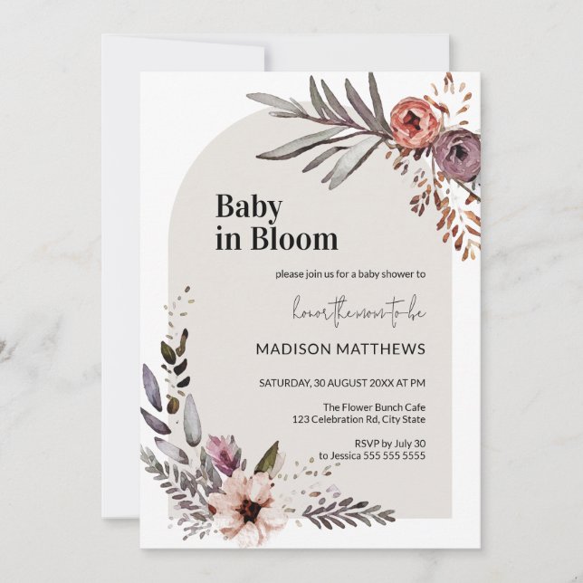 Baby in Bloom Boho Floral Baby Shower Invitation (Front)