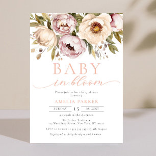 Baby In Bloom Boho Floral Peonies Girl Baby Shower Invitation