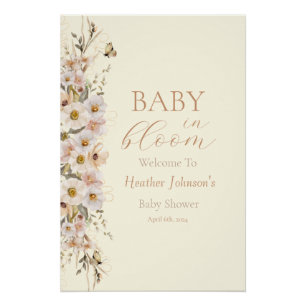 Baby In Bloom Boho Neutral Baby Shower Poster