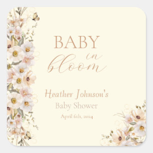 Baby In Bloom Boho Neutral Baby Shower Square Sticker