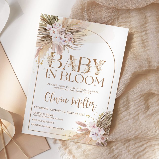 Baby in Bloom Boho Pampas Grass Baby Shower Invitation (Creator Uploaded)
