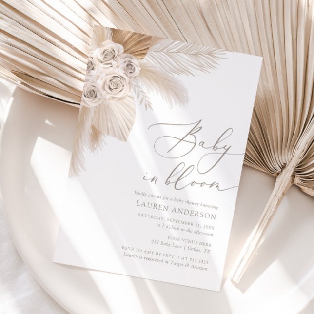 Baby in Bloom Boho Pampas Grass Baby Shower Invitation (Creator Uploaded)
