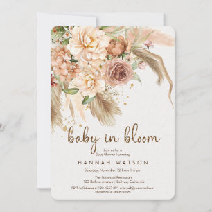 Baby in bloom boho pampas grass girl baby shower invitation