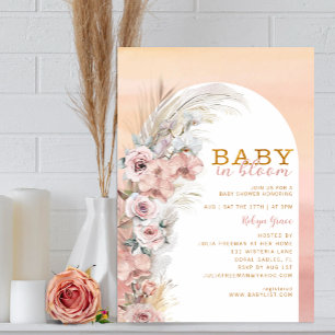 Baby In Bloom Boho Pampas Grass Girl Baby Shower Invitation