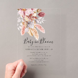 Baby in Bloom Boho Pampas Grass Shower Acrylic Invitations