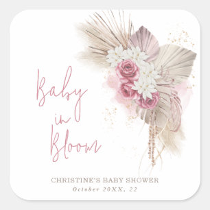 Baby In Bloom Boho Roses Baby Shower Square Sticker