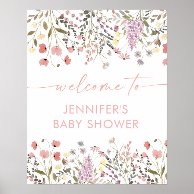 Baby In Bloom Boho Wildflower Baby Shower Welcome Poster (Front)