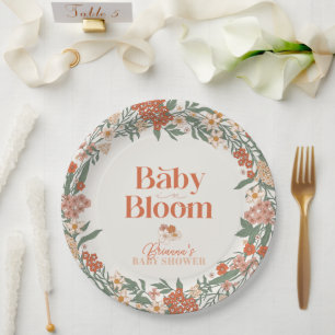 Baby in Bloom Boho Wildflower Girl Baby Shower Paper Plate