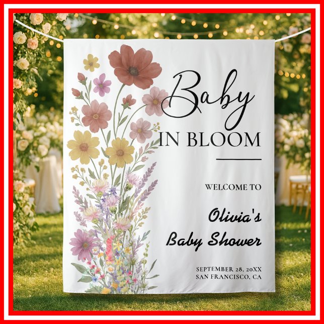 Baby in Bloom | Boho Wildflower Shower Backdrop Tapestry (Creator Uploaded)
