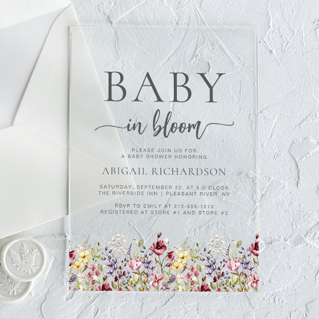 Baby in Bloom Boho Wildflowers Baby Shower Acrylic Invitations (Creator Uploaded)