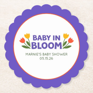 Baby in Bloom Bold Colorful Tulip Chic Baby Shower Paper Coaster