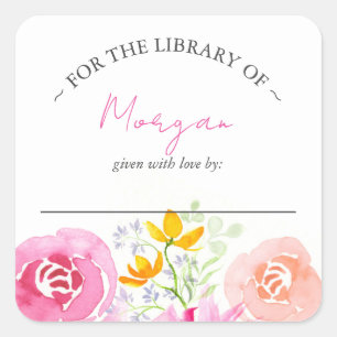 Baby in Bloom Bookplate – Pink Floral Square Sticker
