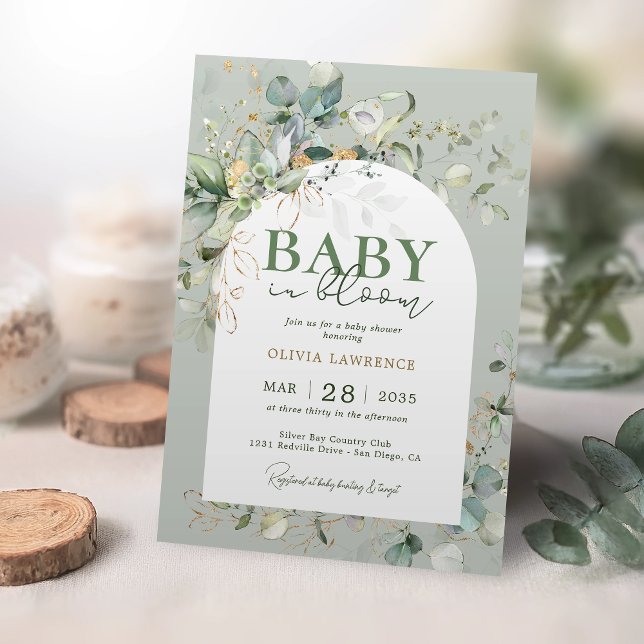 Baby in Bloom Botanical Eucalyptus Invitation (Creator Uploaded)
