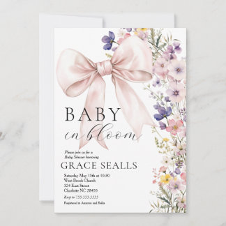 baby in Bloom bow Baby Shower Invitation