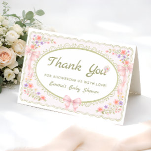Baby in Bloom Bow Baby Shower Thank You Card