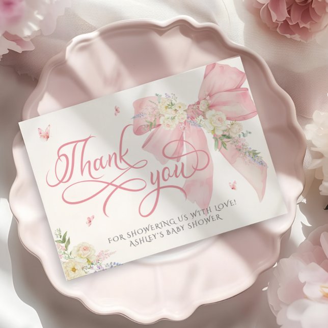 Baby In Bloom Bow Baby Shower Thank You Card (Creator Uploaded)
