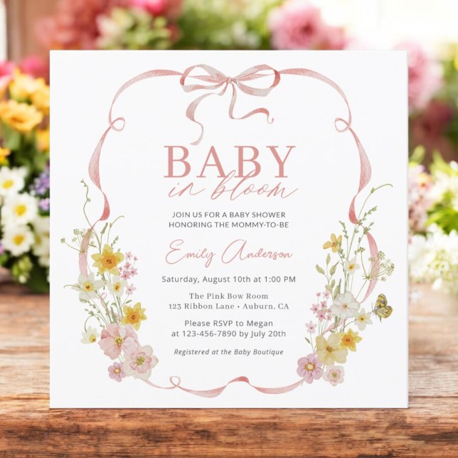 Baby in Bloom Bow Girl Wildflower Butterfly Shower Invitation (Creator Uploaded)