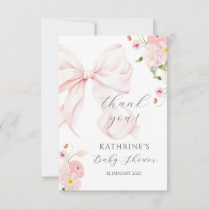 Baby In Bloom Bow Pink Thank You Card 